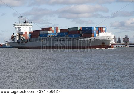 Doel, Belgium, 26 October 2020, Jork Is A Container Ship That Was Built In 2001 And Is Sailing Under