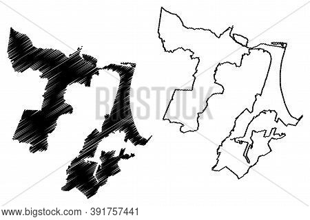 Durban City (republic Of South Africa, Rsa, Kwazulu-natal Province) Map Vector Illustration, Scribbl