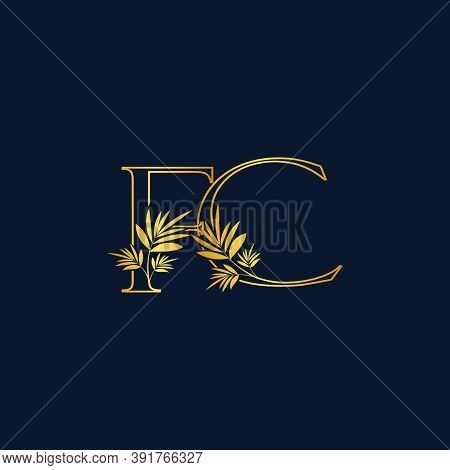 Golden Classic Vintage Nature Outline Initial Letter F, C, Fc Logo Icon. Vector Logo Design Concept 