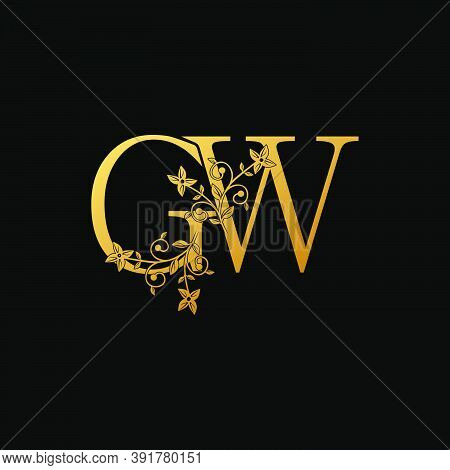 Golden Letter G, V, Gv Luxury  Logo Icon, Vintage Design Concept Floral Leaves With Letter G And V, 
