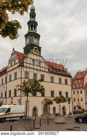 View Of Historical Buildings, Churches And Town Hall Of The City Of Pirna, Saxony, Germany