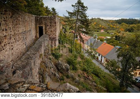 Ruins Of Gothic Medieval Castle Zebrak In Village Tocnik In Autumn, Central Bohemia, Czech Republic,
