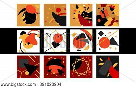 Geometric Pattern Set On White Isolated Backdrop. Fond Collection For Wallpaper, Web Site, Sleeper, 
