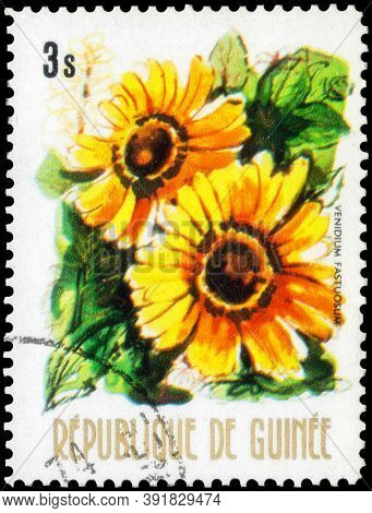 Saint Petersburg, Russia - September 18, 2020: Postage Stamp Issued In The Guinea With The Image Of 