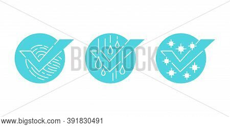 Glass Cleaning Agent Icons 3 Pictograms Set - Dust, Fingerprints And Water Drios Removal Function - 
