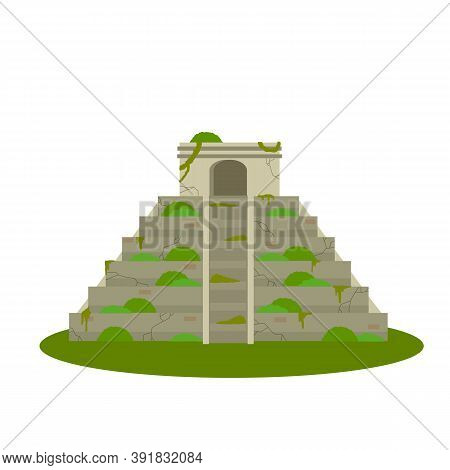 Mayan Pyramid. Ancient American Culture. Building In Green Jungle.