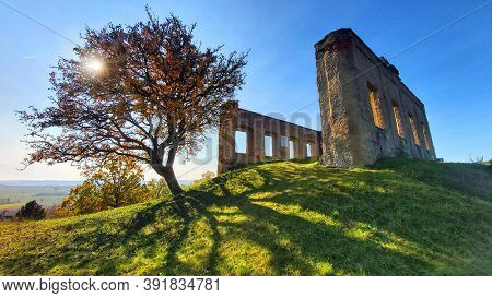 Ruins of Kamyk castle in Osek u Rokycan. Autumn on beautiful landmark from 18 th century. Romantic place in Western Bohemia. Czech Republic, Central Europe.