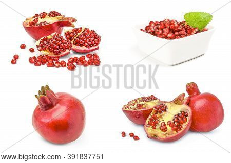 Collection Of Pomegranates On A White Background