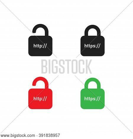 Http And Https Icon. Web Url Bar. Padlock Symbol Concept Illustration In Vector Flat