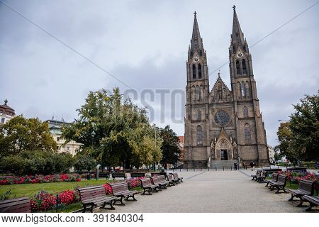 Catholic Church, Gothic Cathedral Of St. Ludmila At Peace Square (namesti Miru) Vinohrady Quarter In