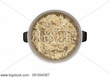 Macaroni And Meat.background Vermicelli With Minced Meat.
