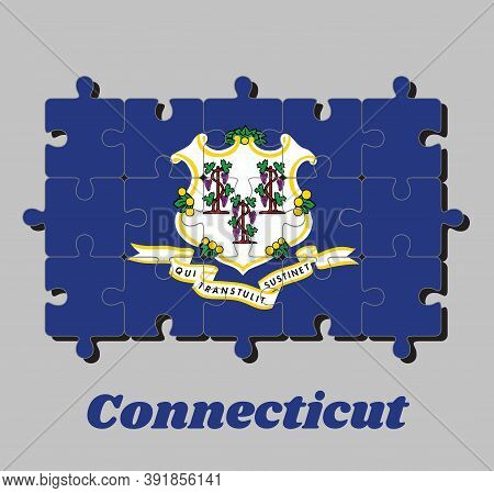 Jigsaw Puzzle Of Connecticut Flag And Text 