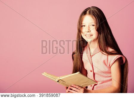 Happiness. Small Girl Read Interesting Story. Fiction Book. Keep Her Secrets In Diary. Book Store Co