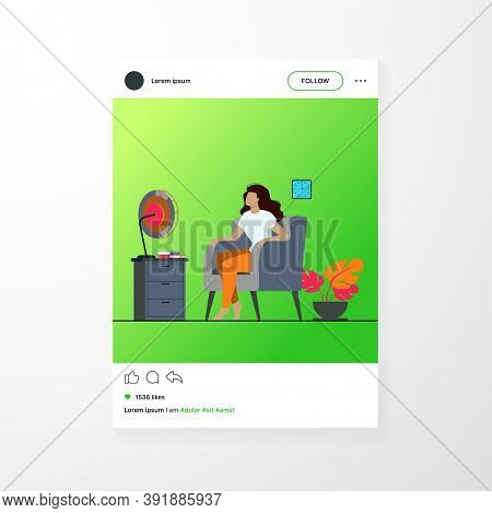 Woman Conditioning Air At Home, Feeling Hot, Trying To Cool And Sitting Gat Fan. Vector Illustration