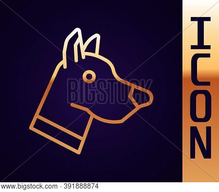 Gold Line Dog Head Icon Isolated On Black Background. Vector