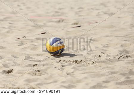 Izmir, Turkey - September 26, 2020: Mikasa Vls300 Is Official Ball Of U22 Beach Volleyball European 