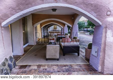 Porto Cervo, Italy - August 3: Beautiful Architecture Of Piazzetta Del Cervo, One Of The Main Square