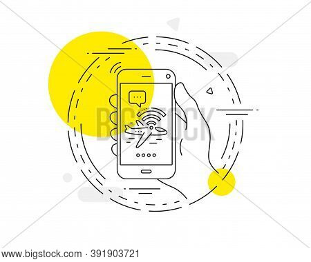 Airplane Wifi Line Icon. Mobile Phone Vector Button. Aircraft Wi-fi Sign. Inflight Internet Symbol. 