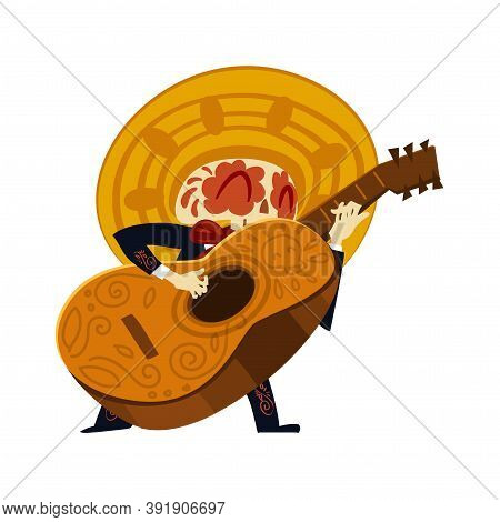 Mariachi Skeleton In Sombrero Playing A Guitarron