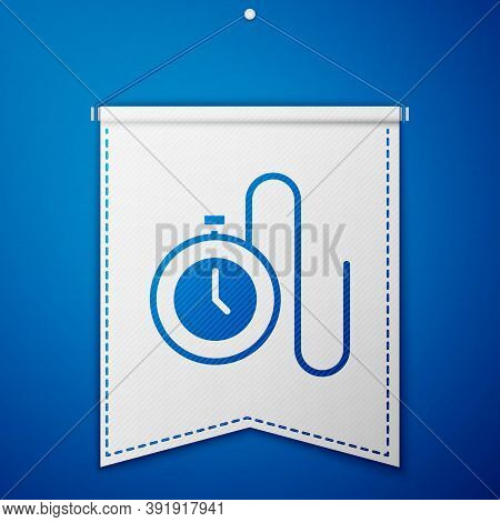 Blue Watch With A Chain Icon Isolated On Blue Background. White Pennant Template. Vector