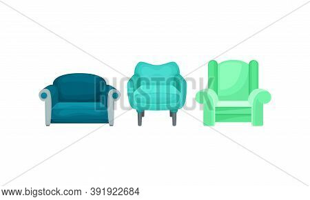 Soft Armchair With Armrests As Room Furniture Vector Set