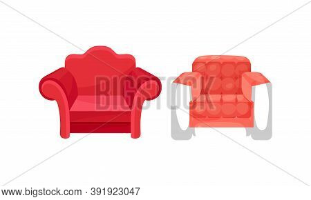 Soft Armchair With Armrests As Room Furniture Vector Set
