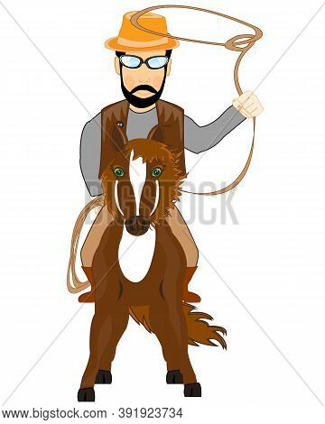 Cowpuncher In Hat On With Lasso In Hand