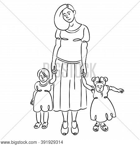 Young Woman Mother With Small Child. Concept Of Motherhood And Childhood. Continuous Single Line.fla