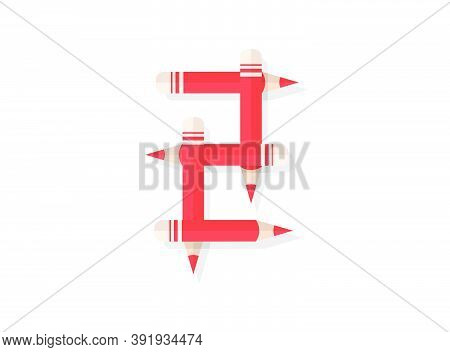 Number 2 Font Made Of Pencils. Vector Design Element For Logo, Banner, Posters, Card, Labels Etc.