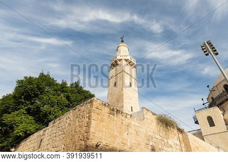 Jerusalem, Israel, October 24, 2020 : The Caliph Omar Mosque Near The Hurva Synagogue In The Old Cit