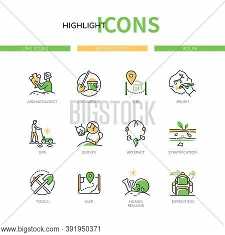 Archaeology - Modern Line Design Style Icons Set