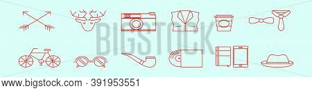 Set Of Hipster Thin Line Cartoon Icon Design Template With Various Models. Vector Illustration Isola