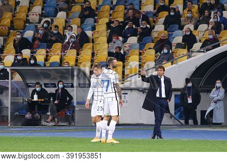 Kyiv, Ukraine - October 27, 2020: Head Coach Antonio Conte Of Inter In Action During The Uefa Champi