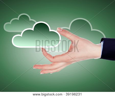 Hand med cloud computing symbol