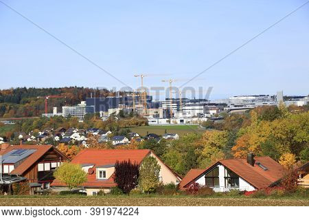 View Of A Construction Site Of A Development Center Near Weissach