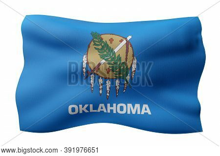 3d Rendering Of A Detailed And Textured Oklahoma Usa State Flag On White Background.