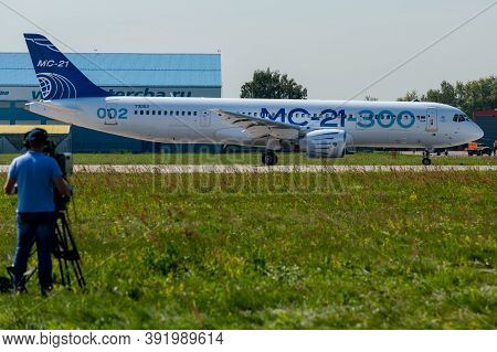August 30, 2019. Zhukovsky, Russia. Promising Russian Medium-range Narrow-body Passenger Aircraft Ir