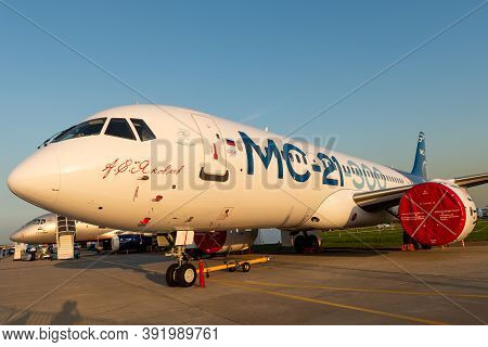 August 30, 2019. Zhukovsky, Russia. Promising Russian Medium-range Narrow-body Passenger Aircraft Ir