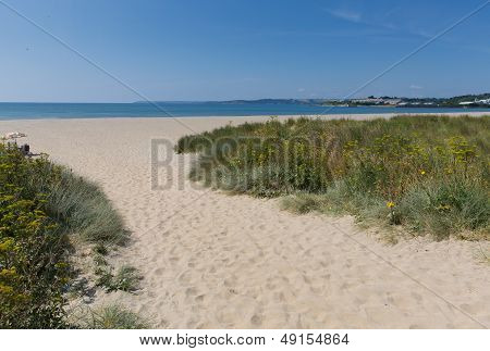 Par beach Cornwall England near St Austell and Polkerris with blue sea and sky