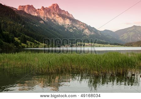 Lake And Mountain With Afterglow
