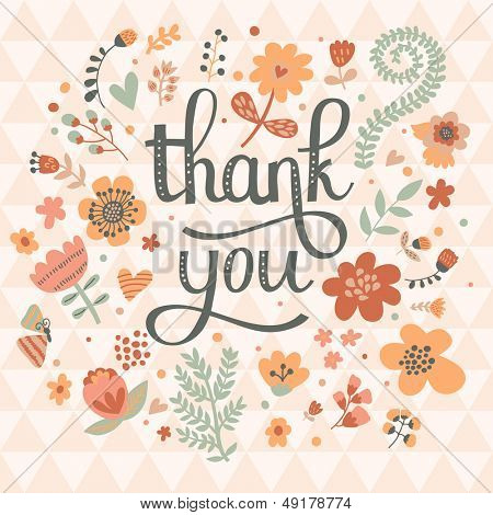 Thank you! Bright cartoon card made of flowers and butterflies. Floral background in pink colors ÃÂ¢Ã?Ã? ideal for holiday invitations in vector