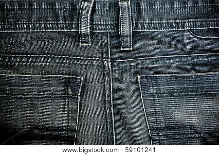 Closeup Texture Of Back Black Jeans Textile