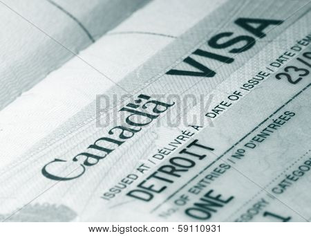 Canada visa stamp on passport