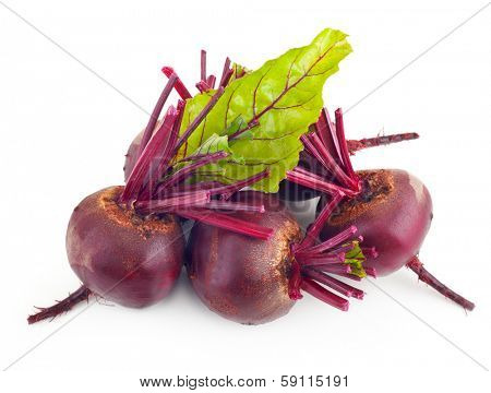 Beetroot with leaves isolated on white background