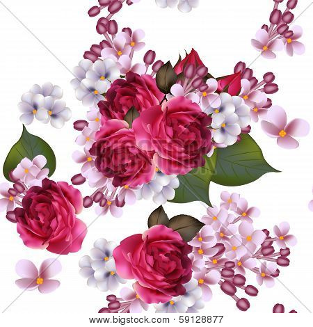 Floral Vector Seamless With Lilac Flowers And Roses