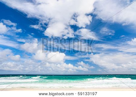 Tropical beach and sea on Bahamas island of Eleuthera