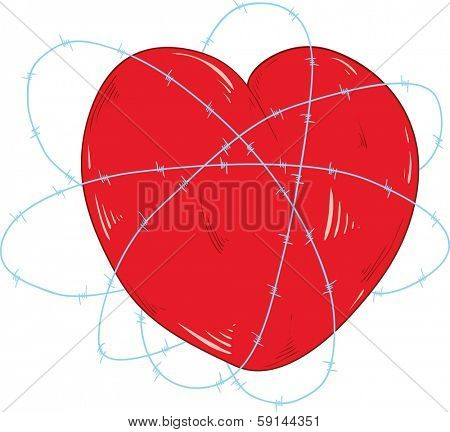 vector - heart with  the barbed wire