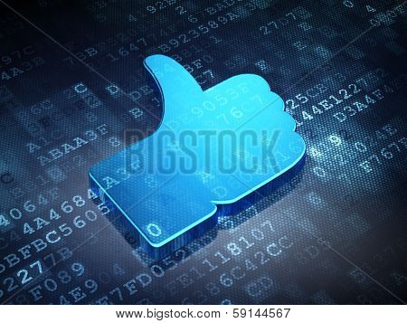 Social network concept: Blue Thumb Up on digital background