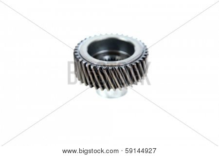 Genuine Used Car Transmission Gears, Chains, Cogs, Teeth, Splines, Worm Gears, Bearings, Nuts and Bolts all made of real Steel. Isolated on white with room for your text.
