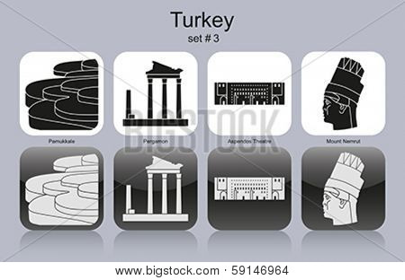 Landmarks of Turkey. Set of monochrome icons. Editable vector illustration.